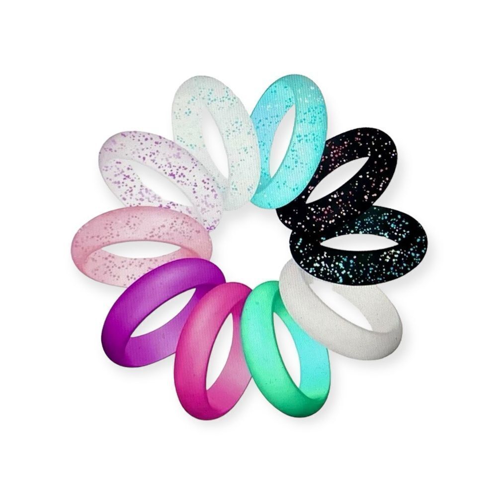 Glitter Colorful Stackable Silicone Ring Set 10PCS - NEW
